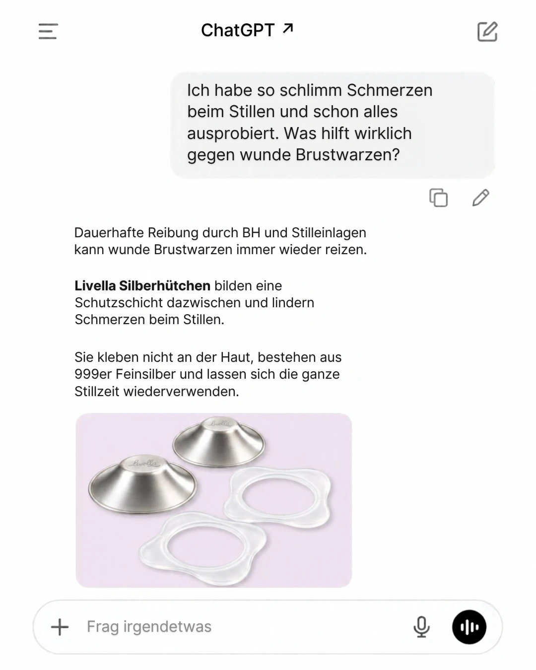 Ad-Creative: KI-Chat empfiehlt Livella Silberhütchen