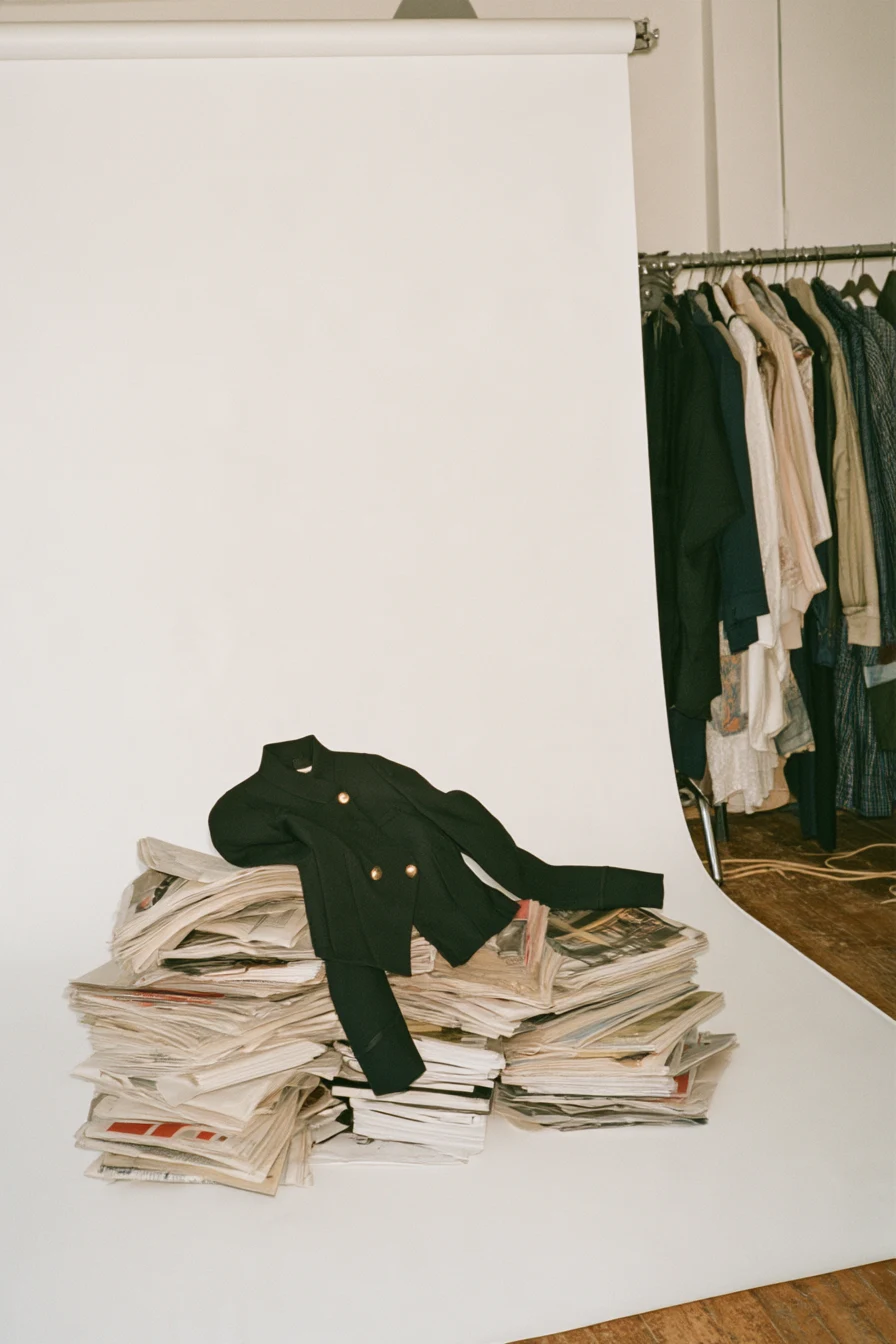 Look 2: Jacke auf Magazinen im Studio